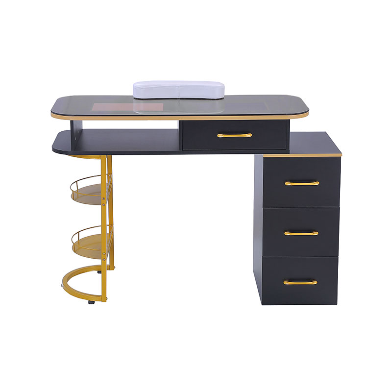 HZ2055 / HZ2055B Manikyr bord med glasskiva spikbordsstation med 4 lådor och 2-vånings förvaringshyllor